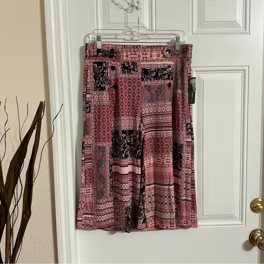 Robert Louis Pink and Black Bohemian Pattern High Waist Culottes Pants Size M